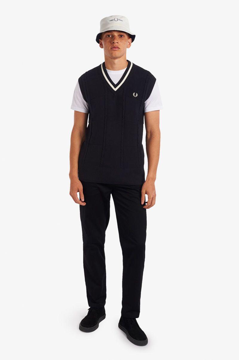 Black Fred Perry Cable Knit Tank Men's Knitwear | PH 1281OKIR